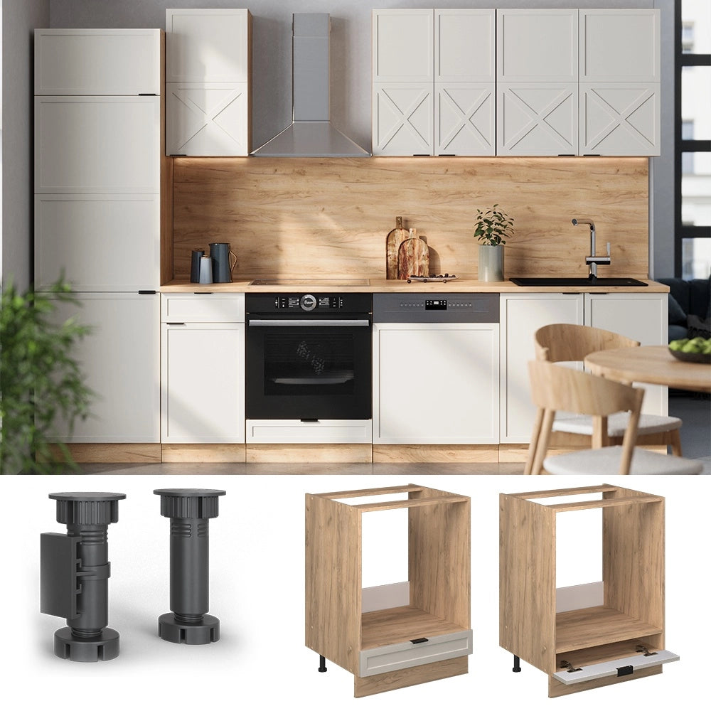 Mobile per forno da incasso Fame-Line GrigioBeige/Rovere dorato 60 cm, PL Marmo Vicco