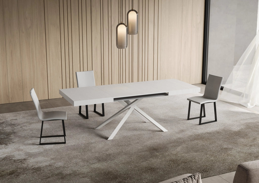 Tavolo allungabile 120/380x90 cm Niket bianco frassino gambe bianche