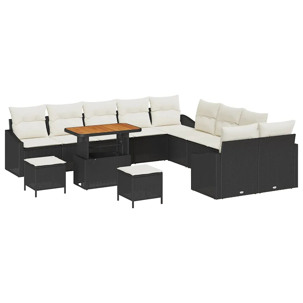 Set Divano da Giardino con cuscino 13 pcs Nero Poly Rattan
