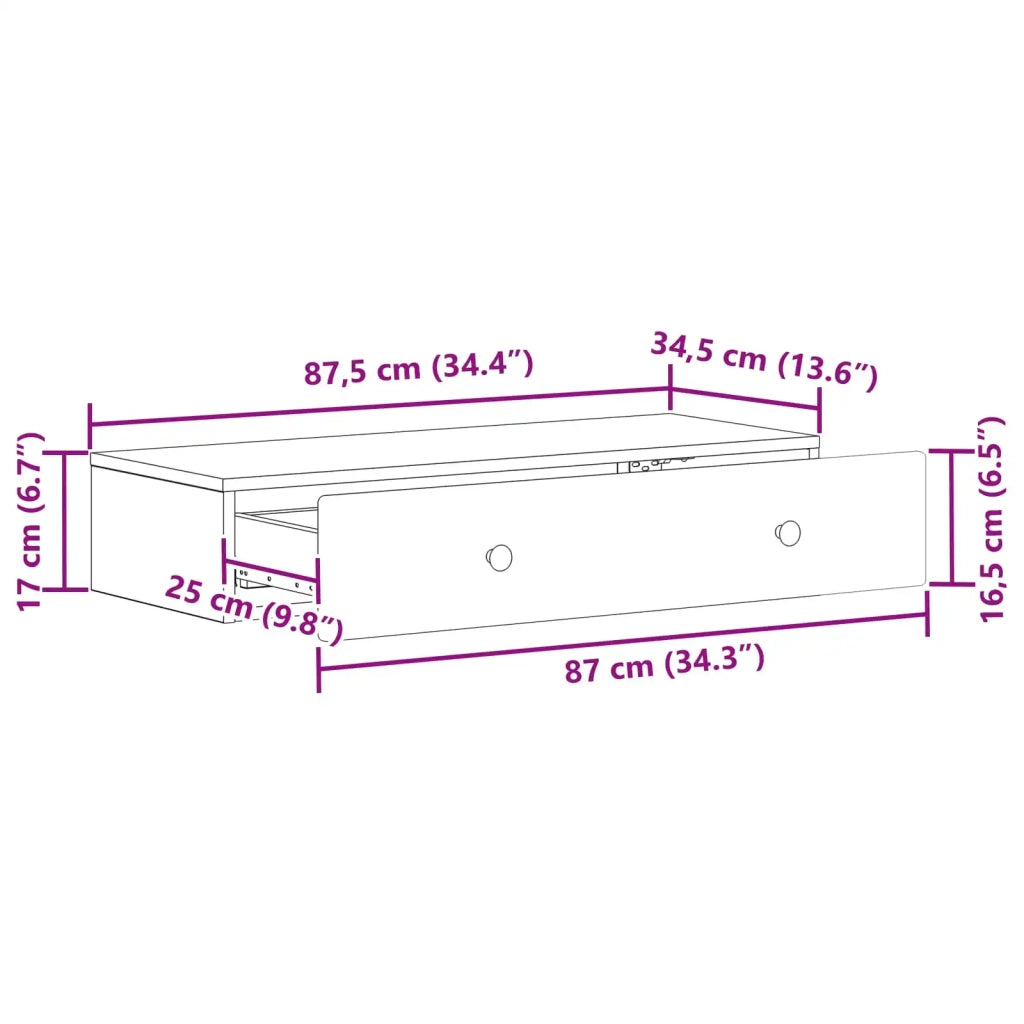 Tavolino da Parete Laterale | Tavolo laterale | Tavolino Rovere Fumo 87,5 x 34,5 x 17 cm