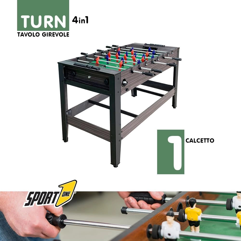 Sport1 Supertavolo 4in1 girevole. Tavolo multigioco indoor: calcetto, ping pong, hockey, biliardo. Completo di accessori