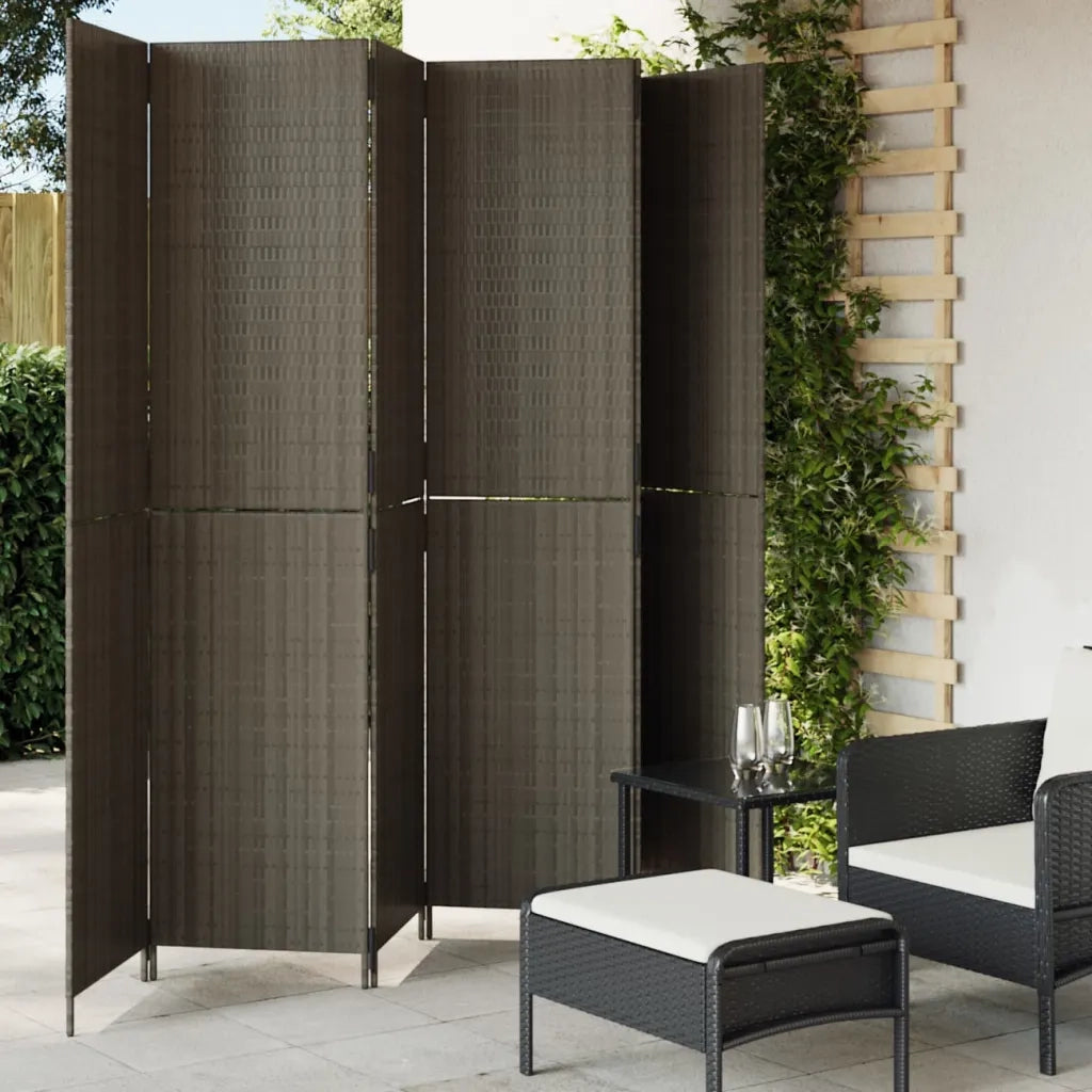 Divisorio per Ambienti | Divider per stanze | Paravento a 6 Pannelli Grigio in Polyrattan