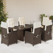 Set da Pranzo da Giardino 7pz con Cuscini in Polyrattan Marrone