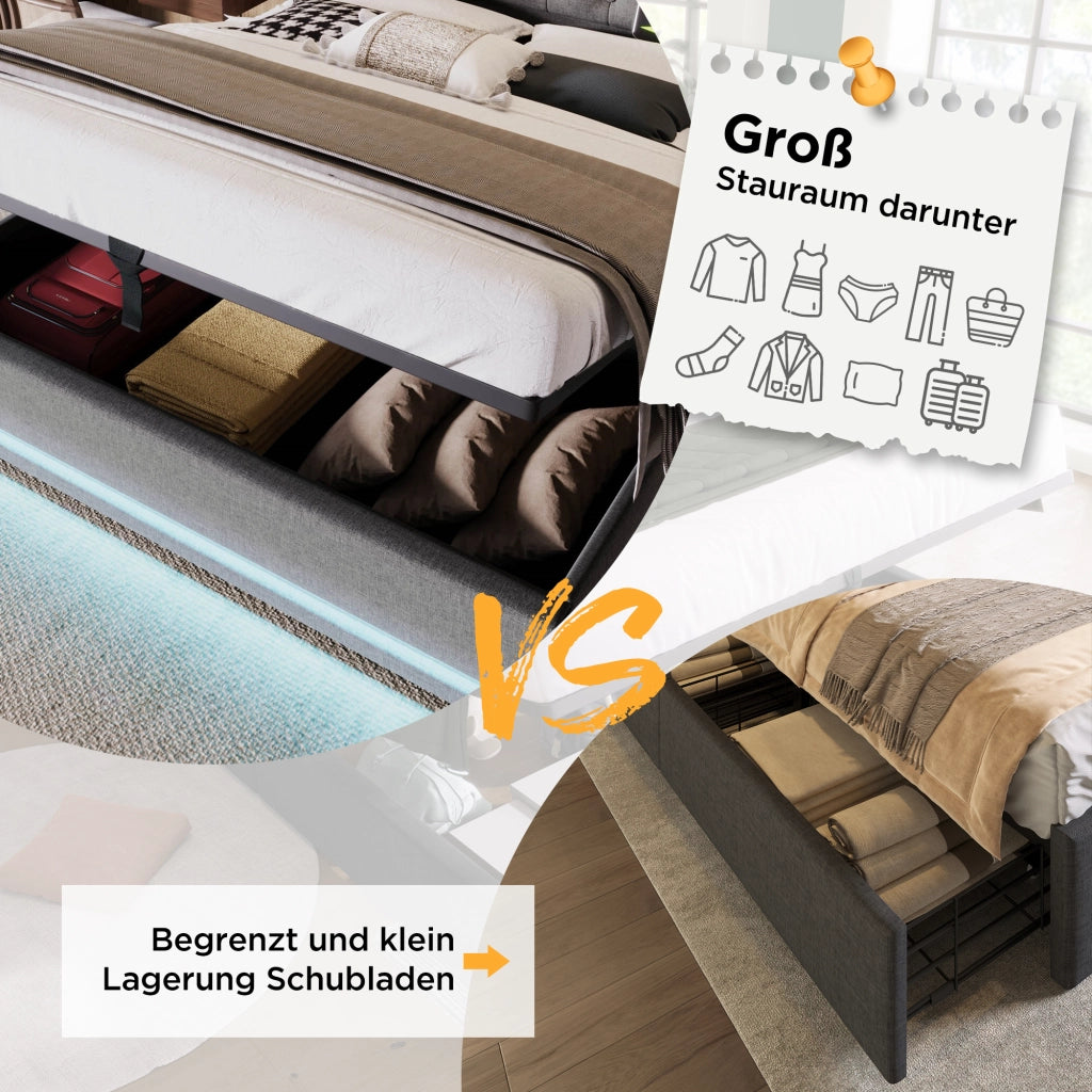 letto imbottito cotone grigio 180 x 200 cm