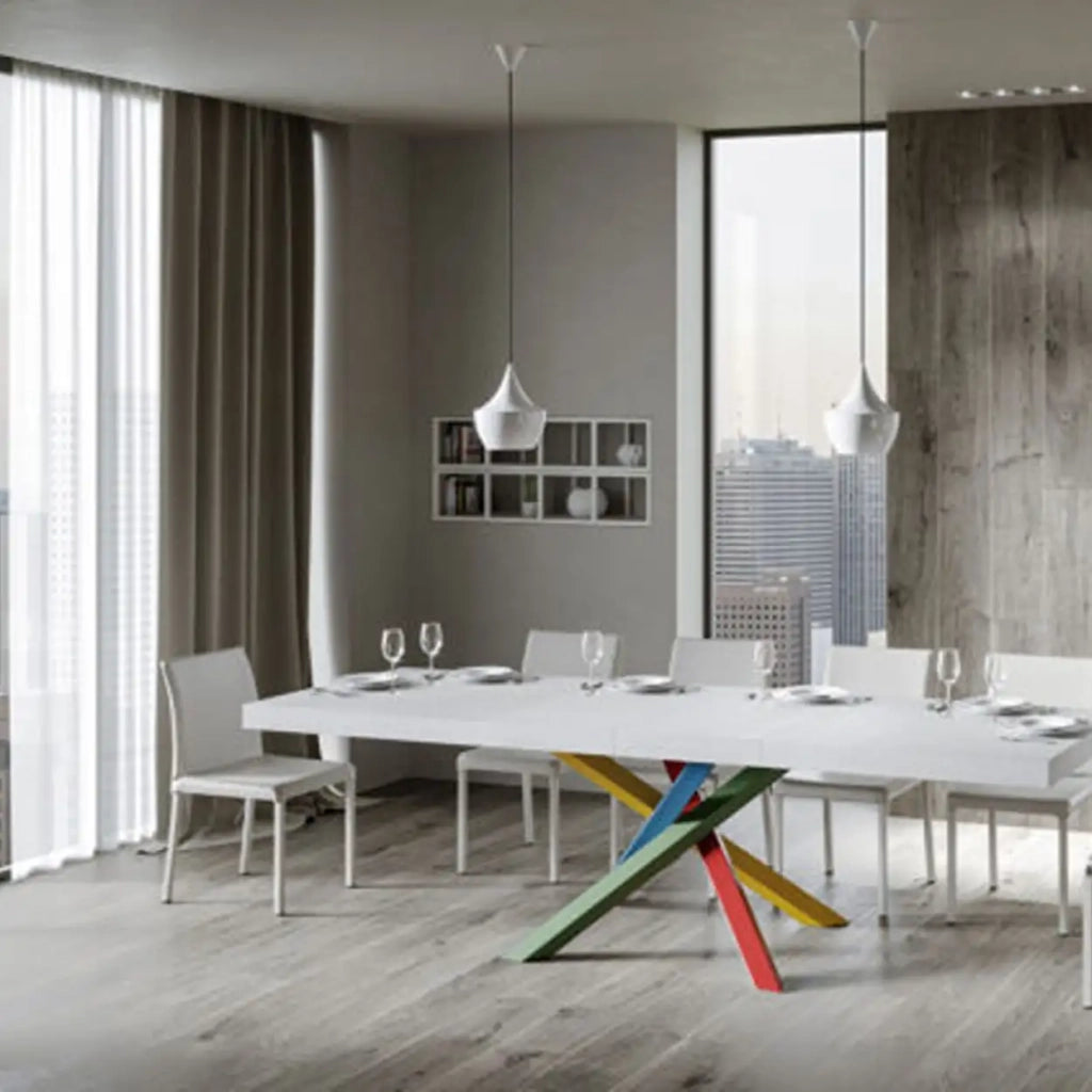 Tavolo allungabile 120/224x90 cm Volantis colore bianco frassino gambe multicolore 4/C