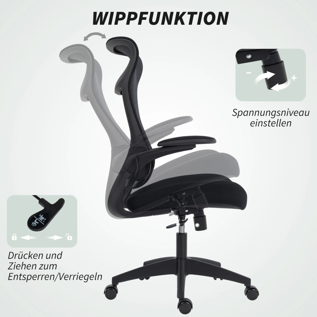Sedia da ufficio ergonomica con schienale in rete e braccioli 3D ¨C zephmum ¨C Nero
