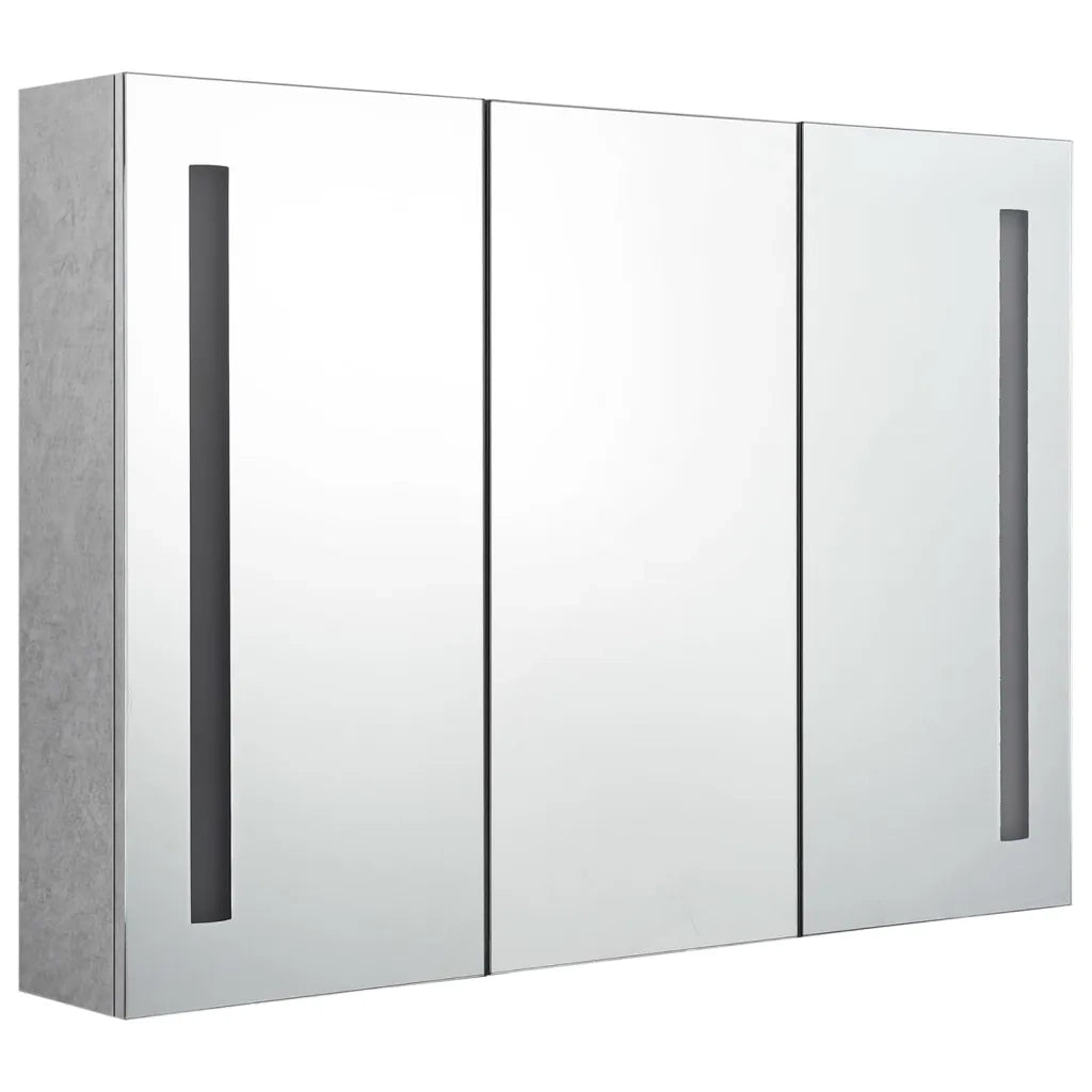 Armadietto Bagno con Specchio e LED Grigio Cemento 89x14x62 cm 326525