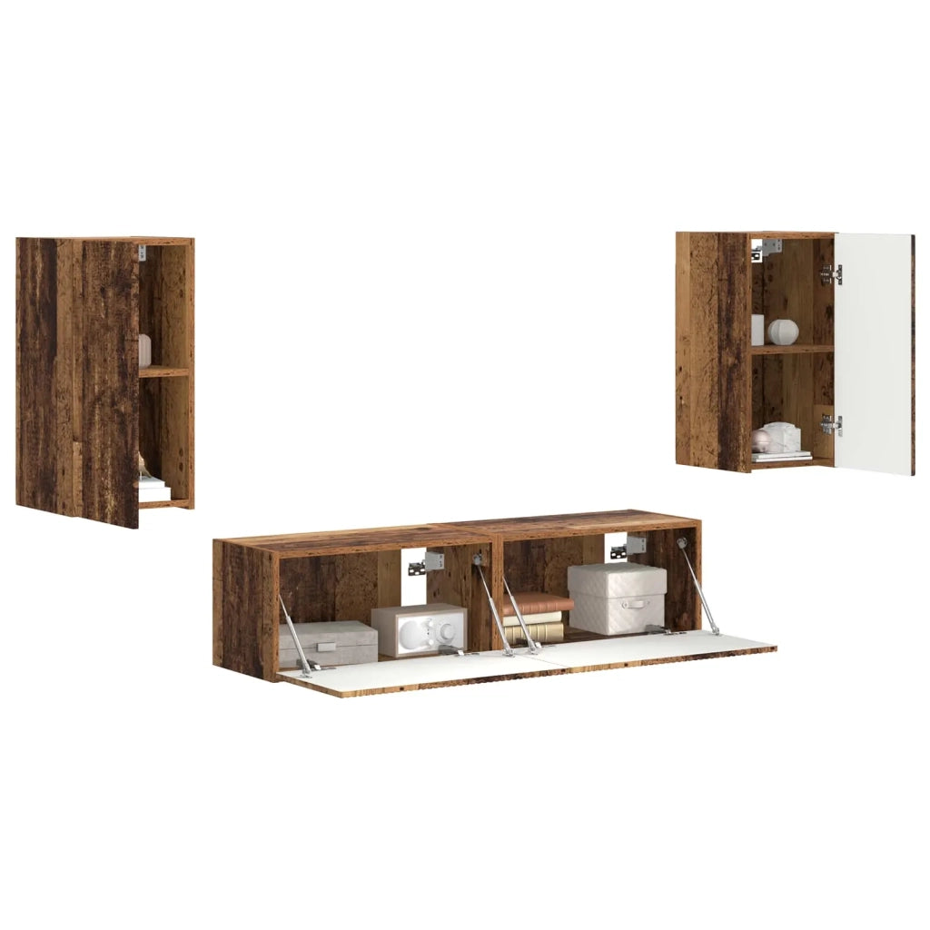 Set mobile TV 4 pz-Credenza per TV Legno vecchio Legno multistrato 191012