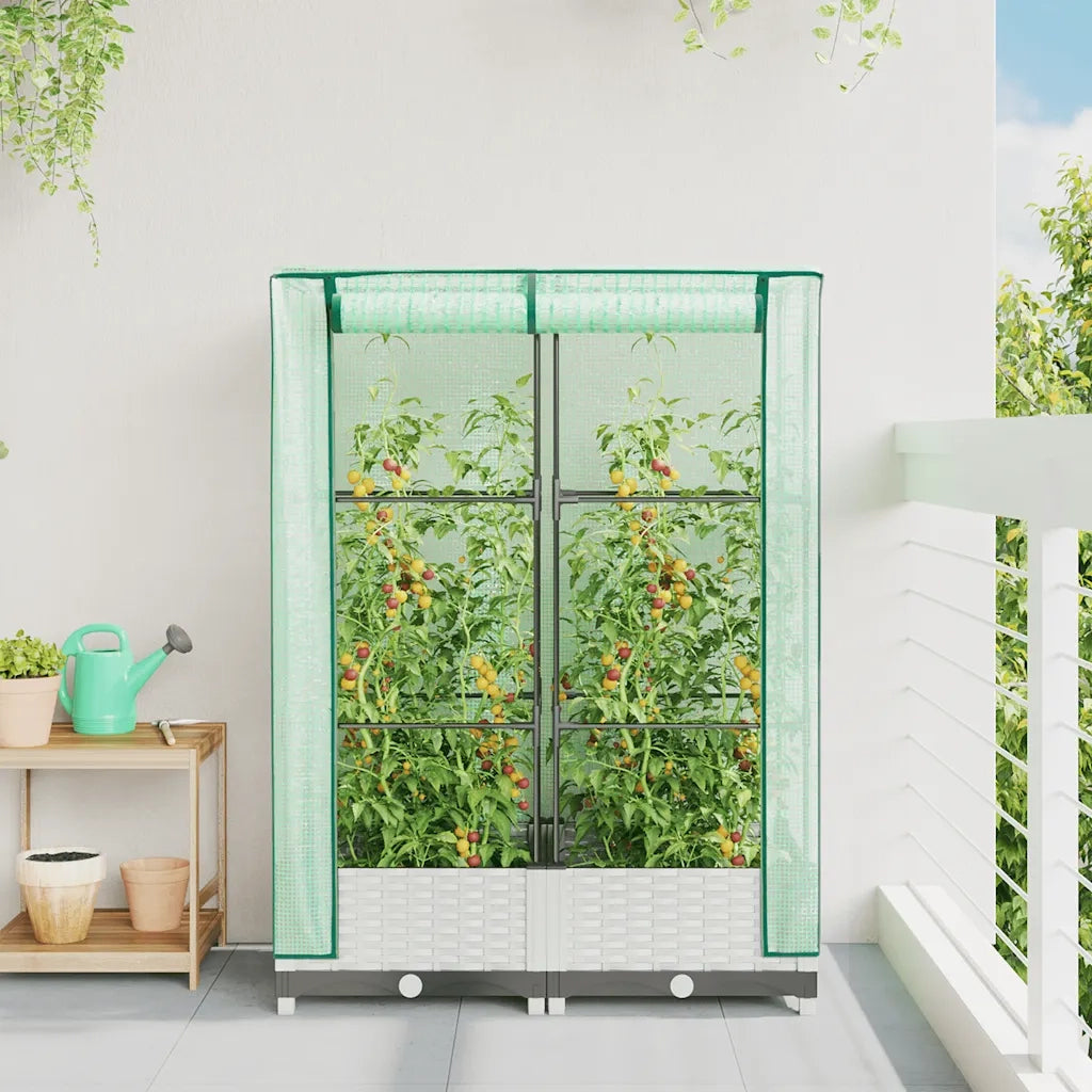 Fioriere | Cassetta per fiori | Letto Rialzato con Copertura Serra Effetto Rattan 80x40x123 cm