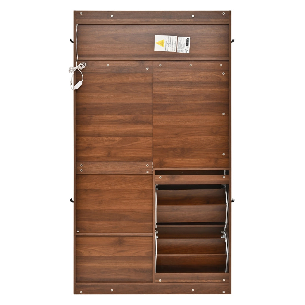 Mobili da ingresso con specchio; 2 vani ribaltabili per scarpe; LED regolabile via app; panca; noce; 100 × 25 × 180 cm