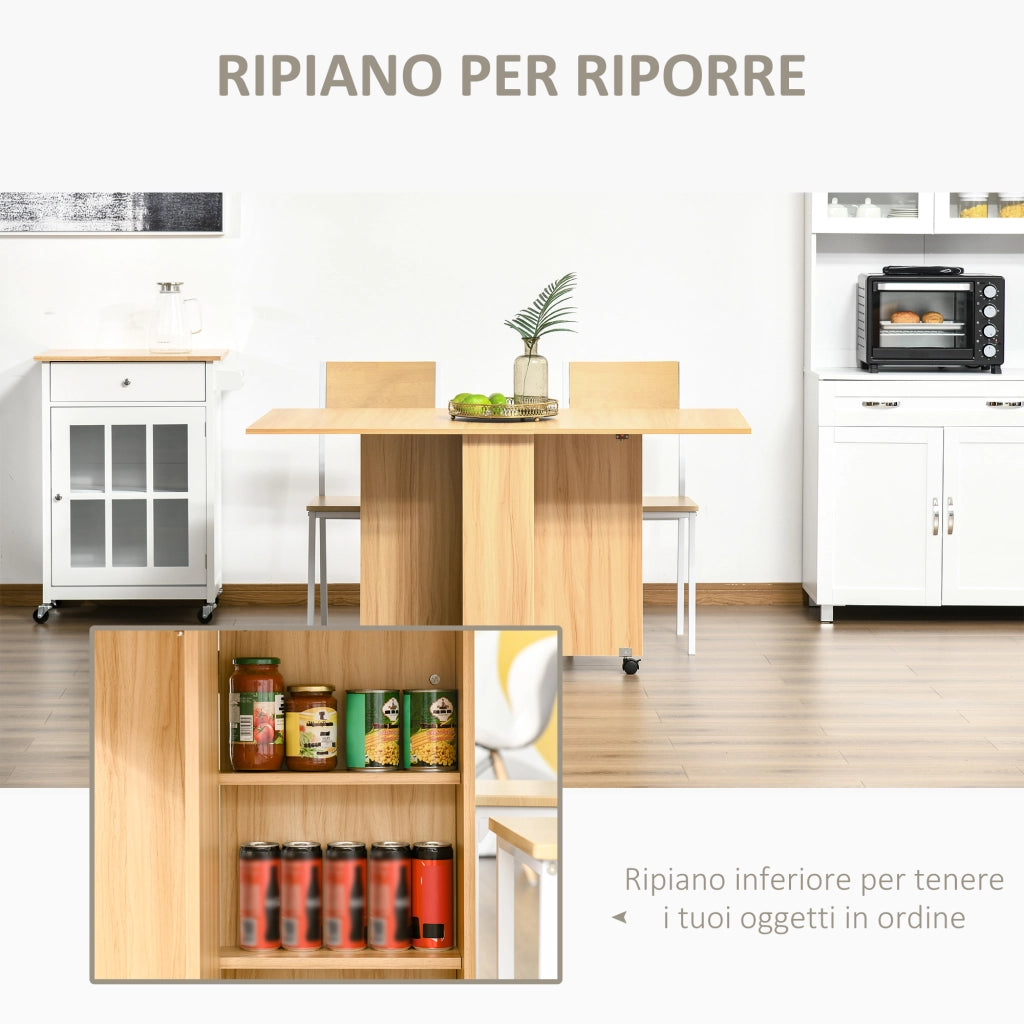 Tavolo da Pranzo Pieghevole con Ruote ¨C zephmum ¨C Legno 140x80x74 cm
