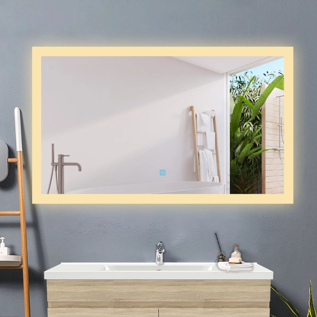 AICA Specchio da bagno a LED, Rettangolare 100 x 60 cm, Anti nebbia, Regolabile 3 LED di colore, Funzione Memoria