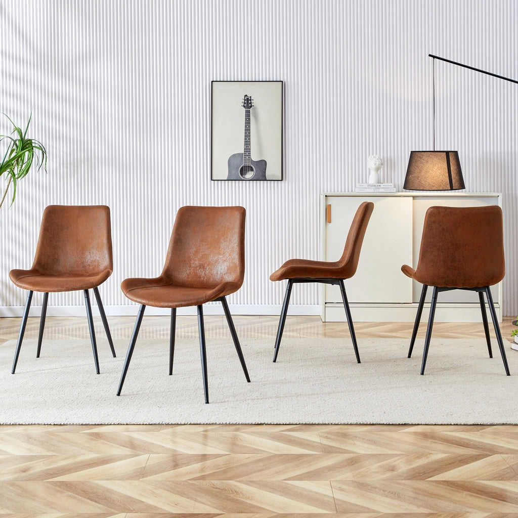 Set di 4 sedie da pranzo marroni in tessuto tecnico traspirante: design moderno con seduta e schienale allargati e piedini in metallo antiscivolo, ide