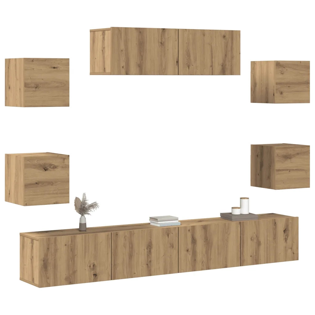 Set Mobile TV 7 pz | Armadietto TV | Mobile Porta TV Montato a Parete Rovere in Legno Multistrato