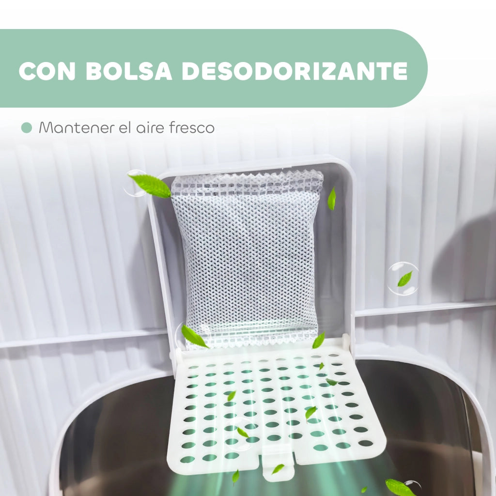 Lettiera Chiusa per Gatti ¨C Xylo ¨C Ingresso Frontale, Uscita Superiore, Cassetto Estraibile, 40,5x52,5x42,5 cm, Bianco e Grigio