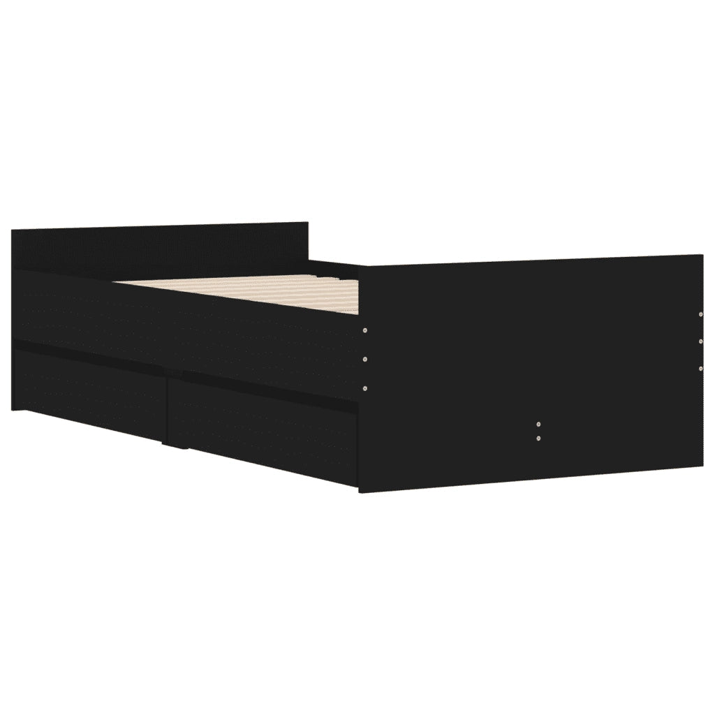 Letto singolo | Letto per adulti | Giroletto Nero con Cassetti 75x190 cm Small Single