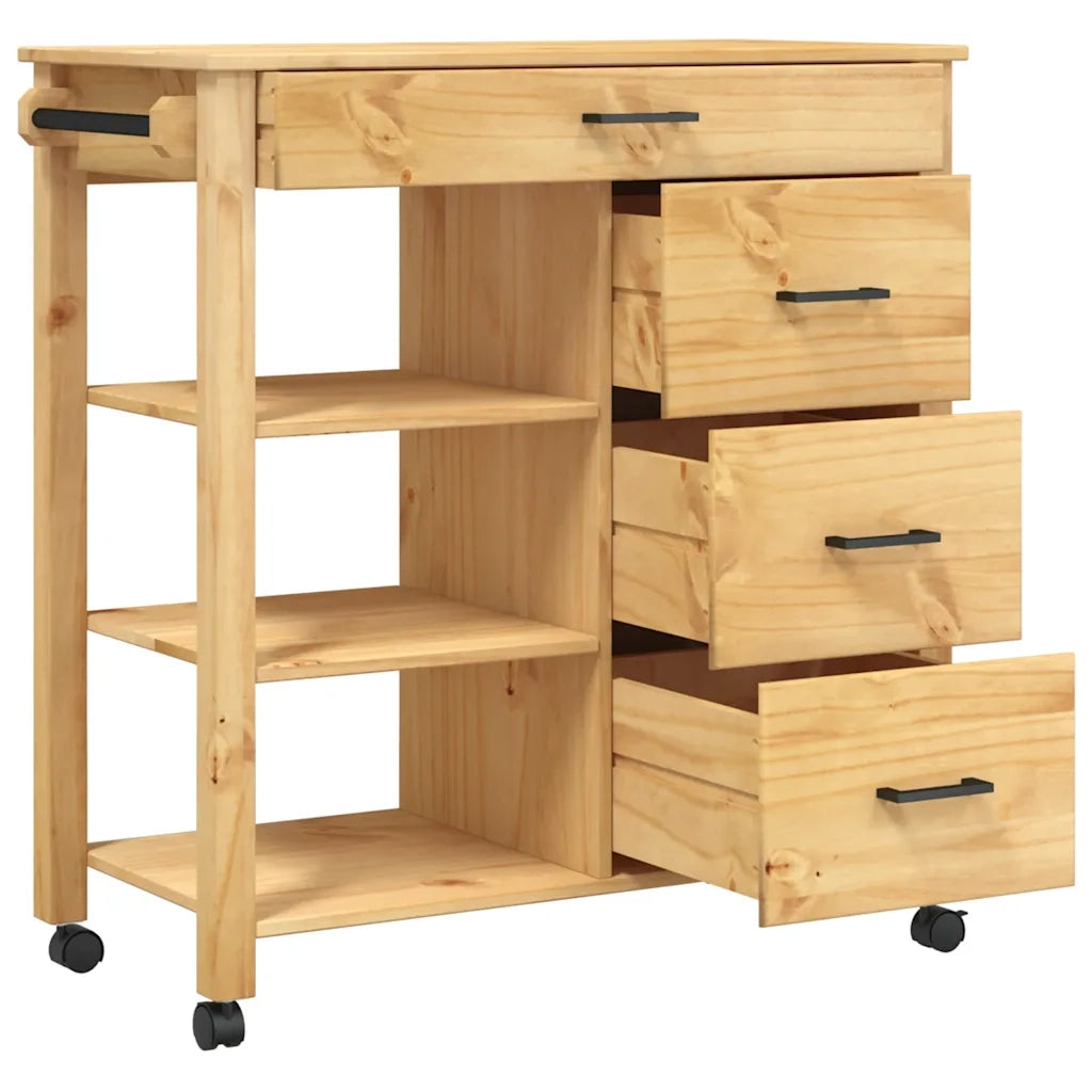 Carrello da Cucina MONZA 84x40x88,5 cm in Legno Massello di Pino 376112