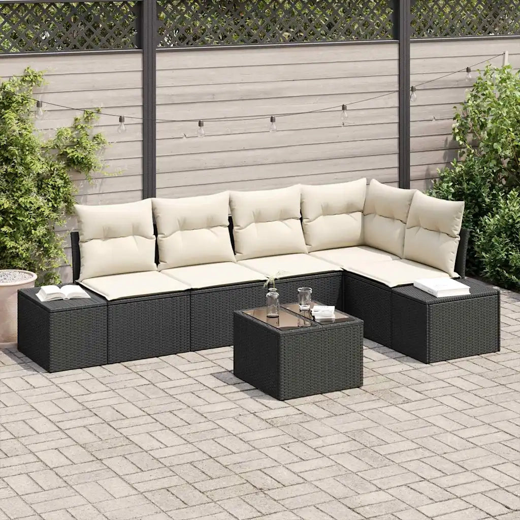 Set Divano da Giardino 6 pcs Nero polyrattan
