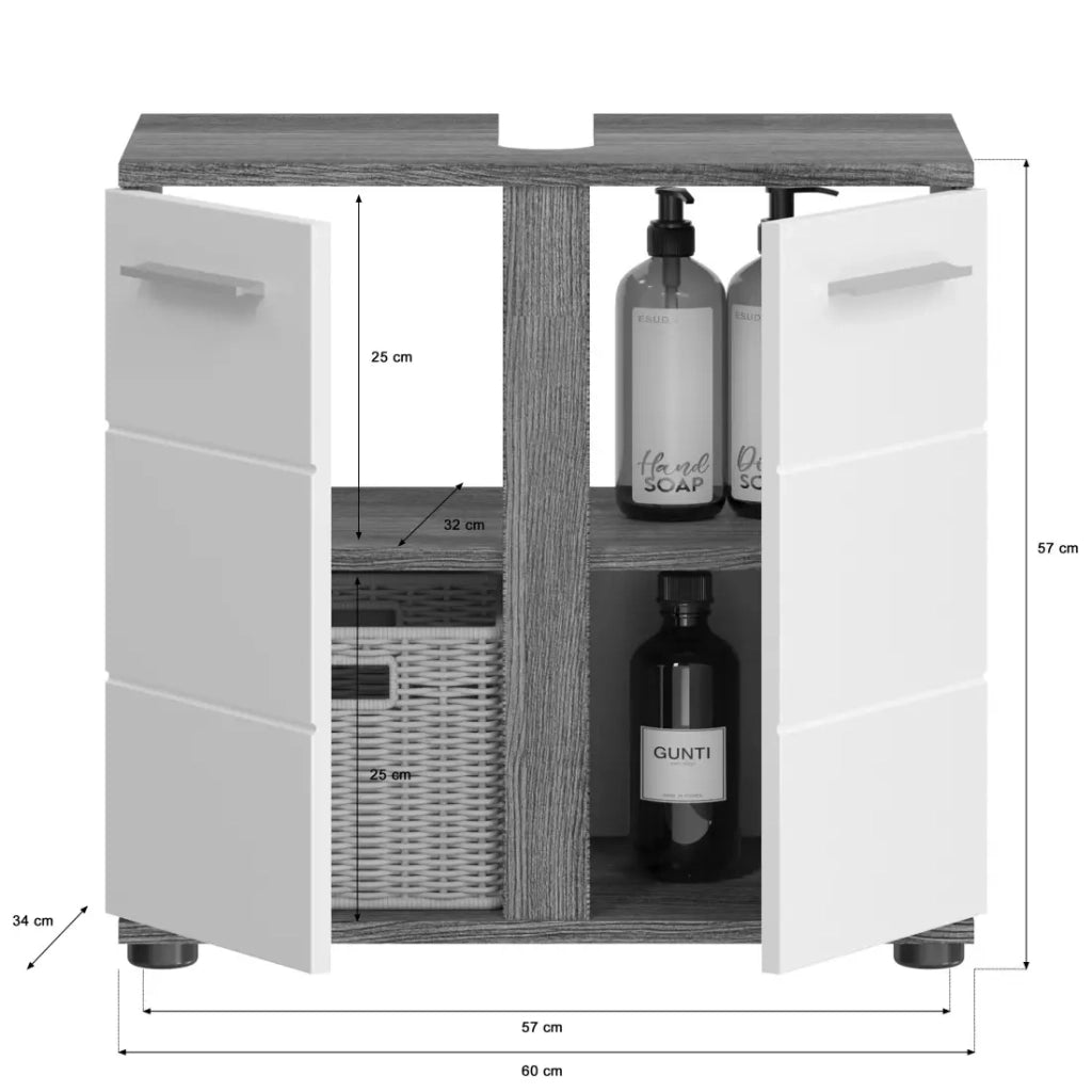 Set di mobili da bagno WILLIAM - Grigio scuro e bianco - 114x191x34 cm