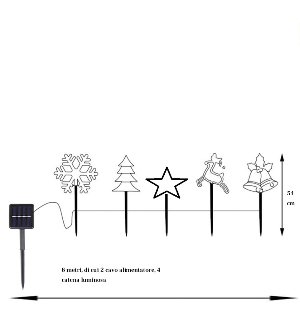 Catena Luci di Natale LED a Picchetto da Giardino con Pannello a Ricarica Solare 5 Stelle
