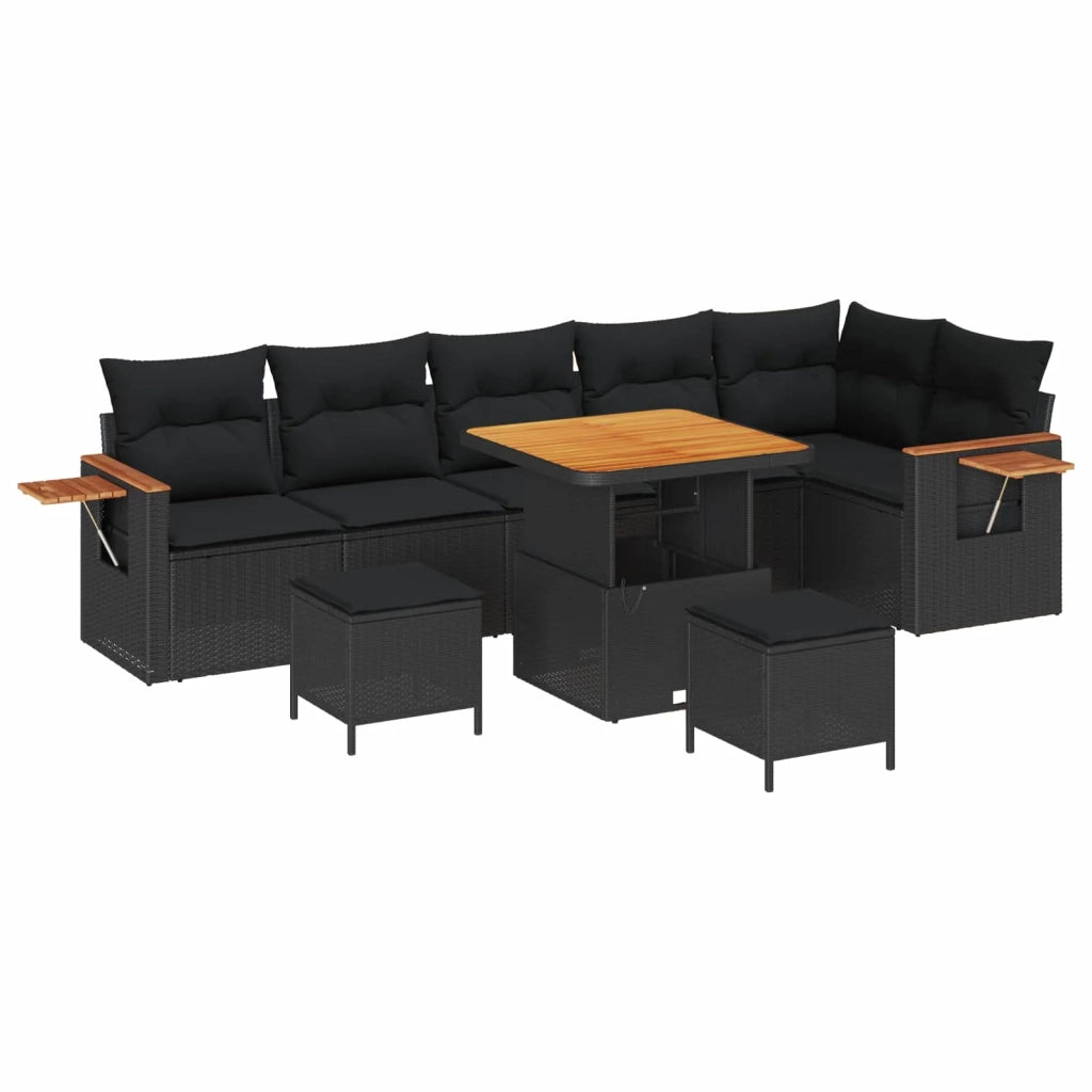 Set Divano da Giardino con cuscino 9 pcs Nero