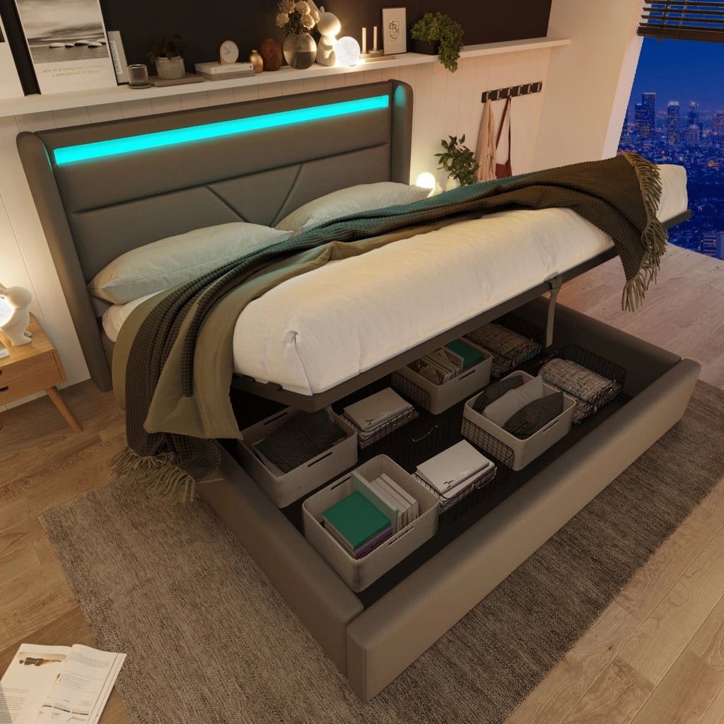 letto imbottito pu grigio 140 x 200 cm