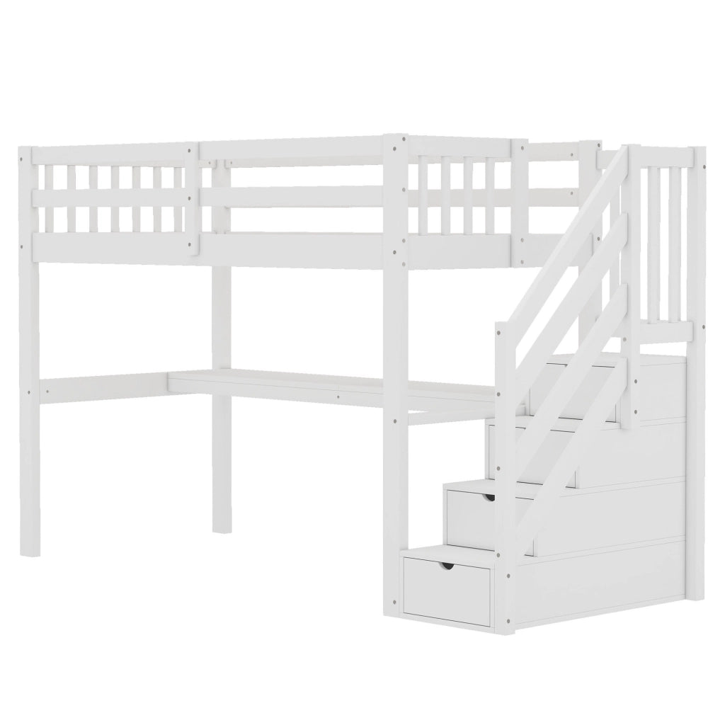 Letto a Soppalco con Scrivania e Cassetti ¨C MINIMAL ¨C Bianco 90x200
