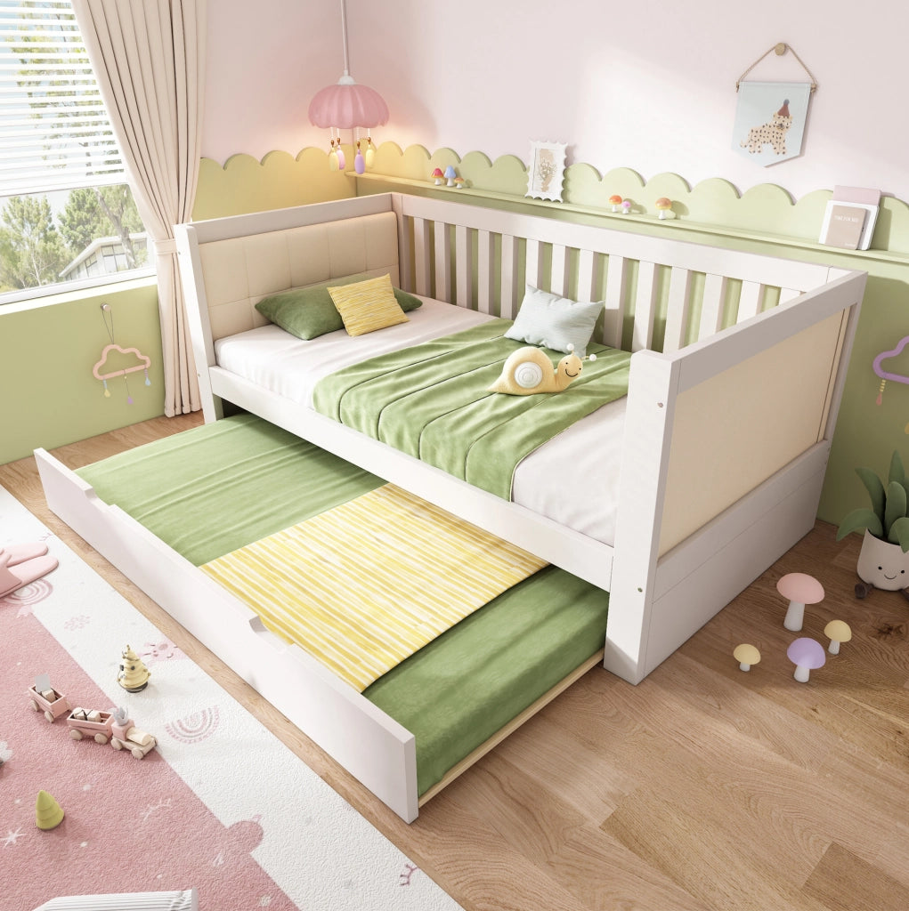 Letto da giorno con letto estraibile 90x200 cm; legno di pino bianco