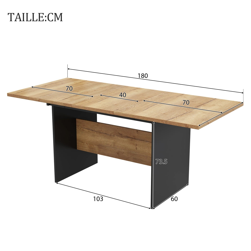 Tavolo da pranzo allungabile per 4-6 persone con piano estensibile e struttura in MDF per sala da pranzo; 180×80×75 cm