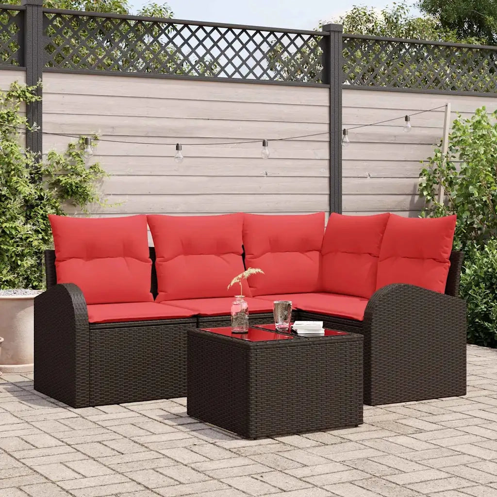 Set Divano da Giardino 5 pcs Marrone e Rosso polyrattan 3354703