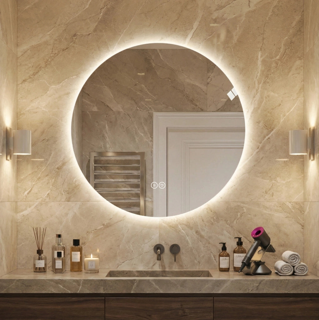 Specchio da bagno LED rotondo 80 cm; antiappannamento; dimmerabile; silver