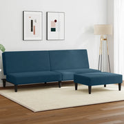Divano Letto 2 Posti con Poggiapiedi Blu in Velluto