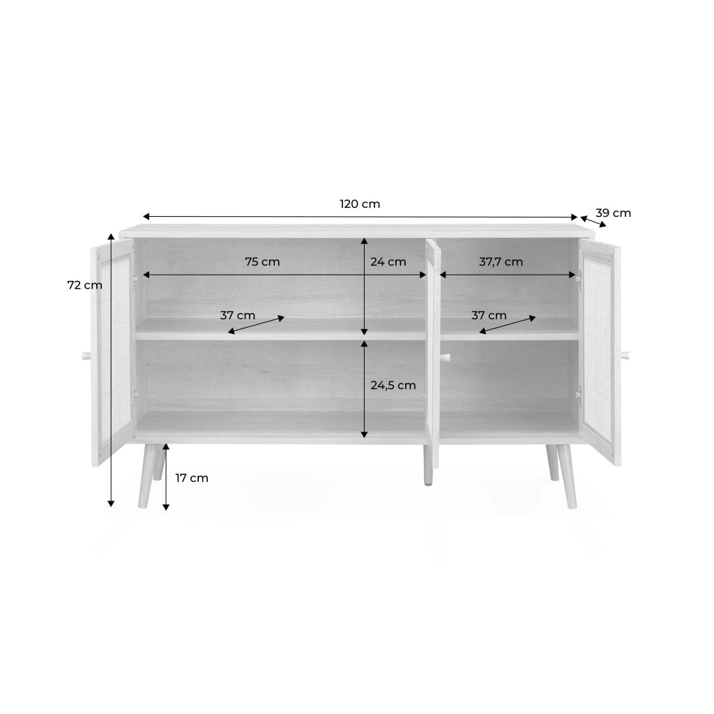 Credenza 3 ante in cannage, 120 cm, nero