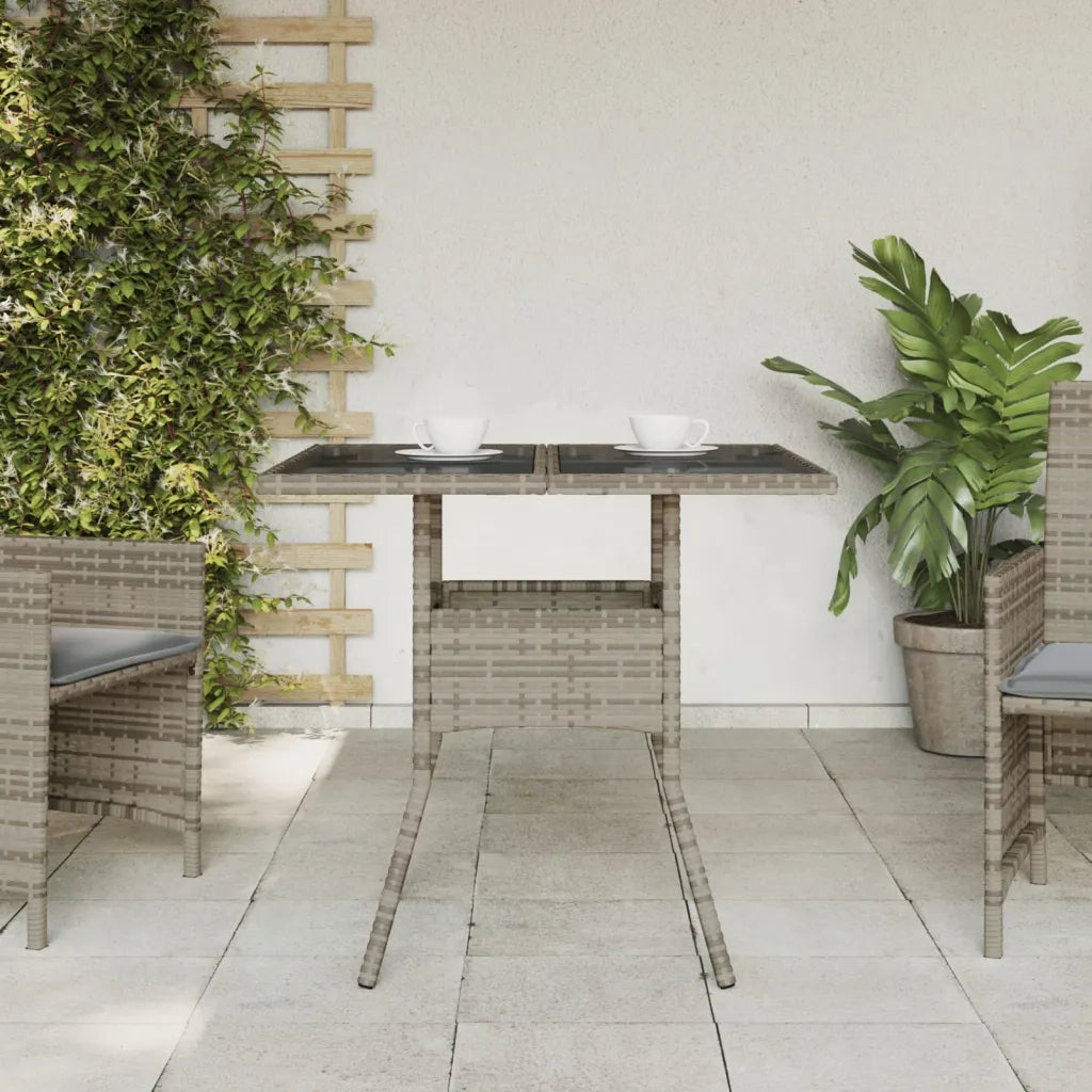 Tavolo da Giardino | Tavolino da esterno Piano in Vetro Grigio 80x80x75 cm Polyrattan