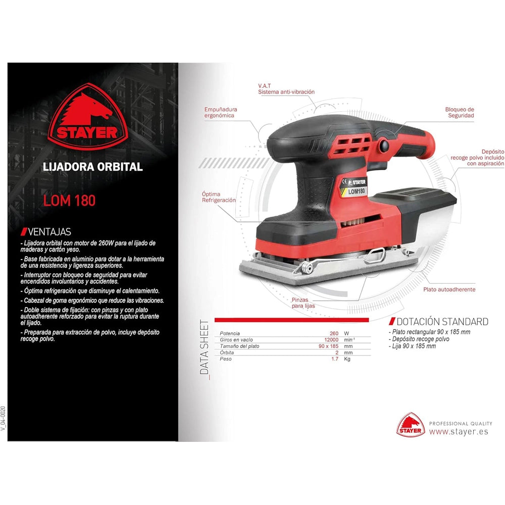 LEVIGATRICE ORBITALE 260W ELETTRICA VELOCITA' 12000 giri/min LOM 180 STAYER