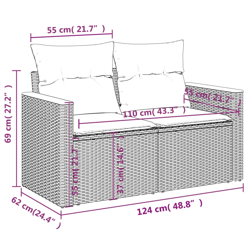 Set Divano da Giardino 9 pz con Cuscini Grigio in Polyrattan 3226403