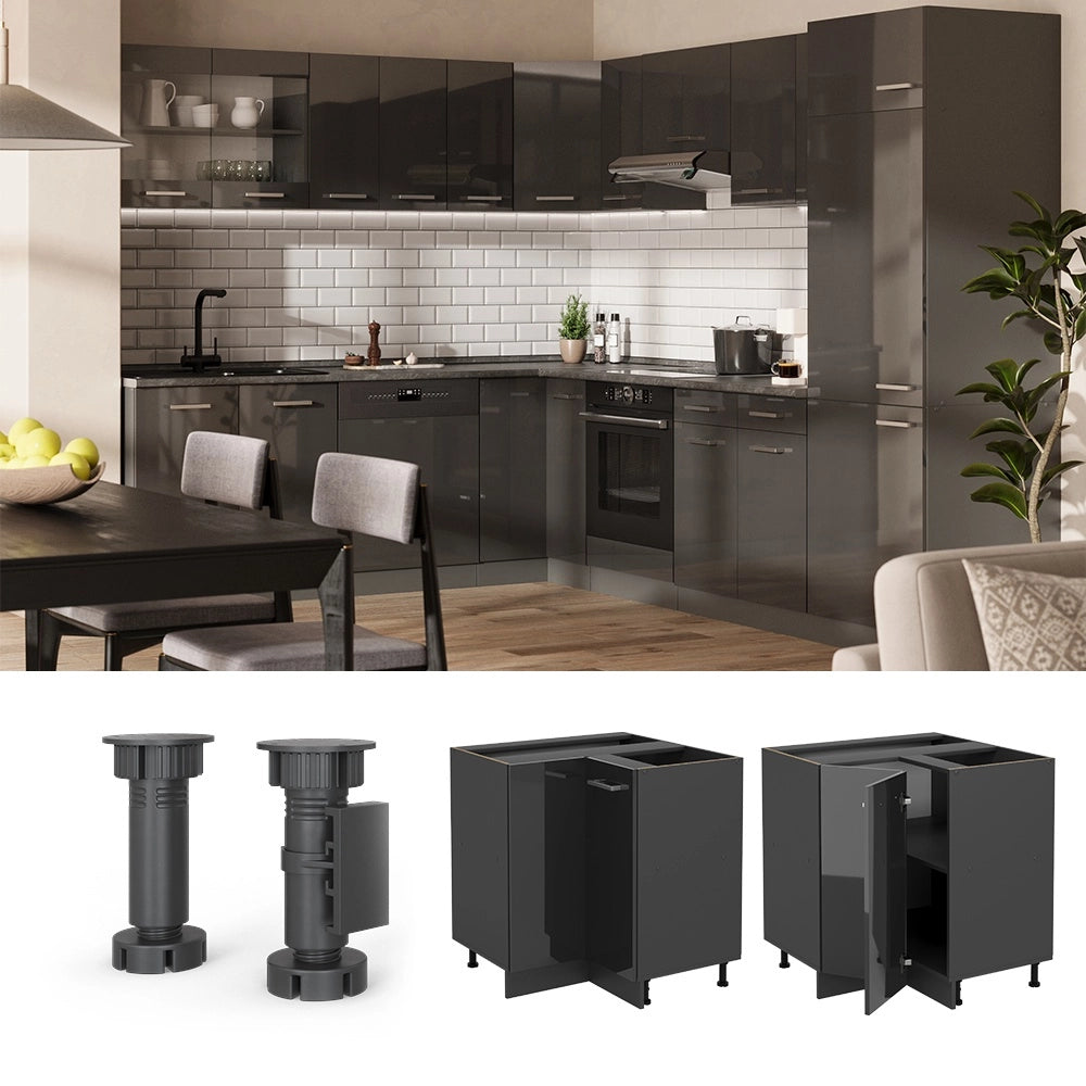 Mobile ad angolo cucina R-Line Antracite lucido/Antracite 75.6 cm, PL Rovere Vicco