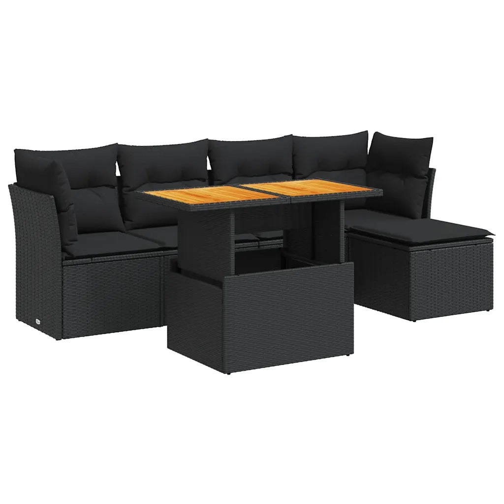 Set Divano da Giardino 6 pz con Cuscini Nero in Polyrattan 3326911
