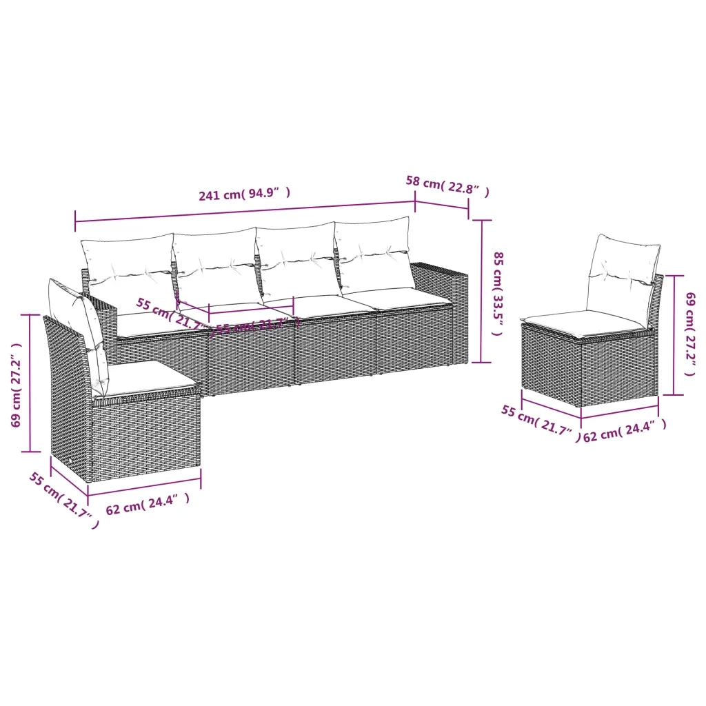 Set Divano da Giardino 6 pz con Cuscini Nero in Polyrattan 3218795