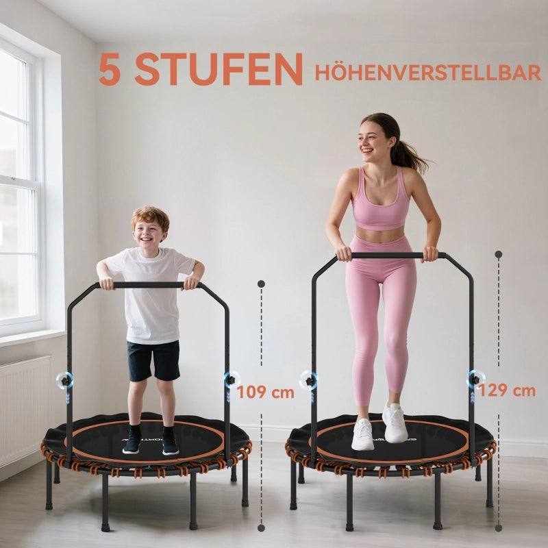 Trampolino fitness Ø122 cm con maniglione regolabile a 5 livelli, pieghevole, senza materasso, nero