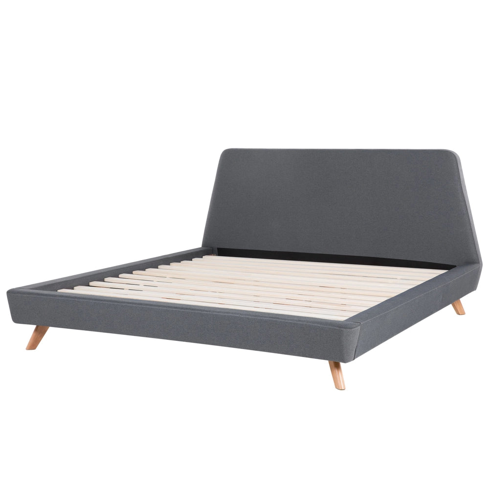 Letto rivestimento in tessuto grigio Gambe in legno chiaro 180 x 200 cm Retro