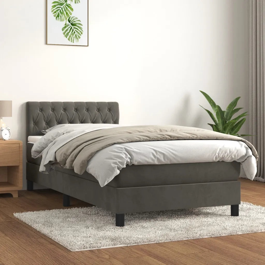 Giroletto a Molle con Materasso-Struttura Letto Grigio Scuro 90x190 cm Velluto 985680