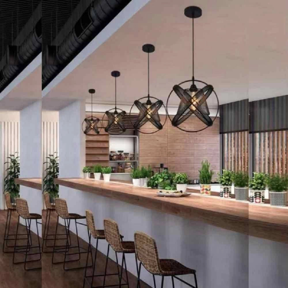 Trade Shop - Lampadario Soffitto Con Paralume 3 Anelli Metallo Traforato Nero Attacco E27 A62 -
