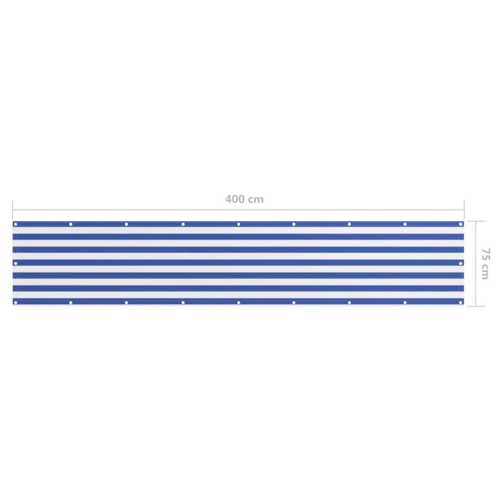 Paravento per balcone frangivista 75 x 400 cm tessuto Oxford bianco e blu 02_0010067
