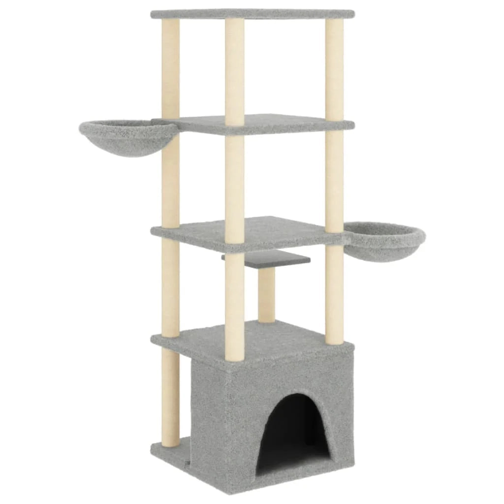 Tiragraffi per gatti torre per arrampicata giocattolo piattaforma per arrampicata con tiragraffi in sisal leggero 147 cm grigio 02_0022571