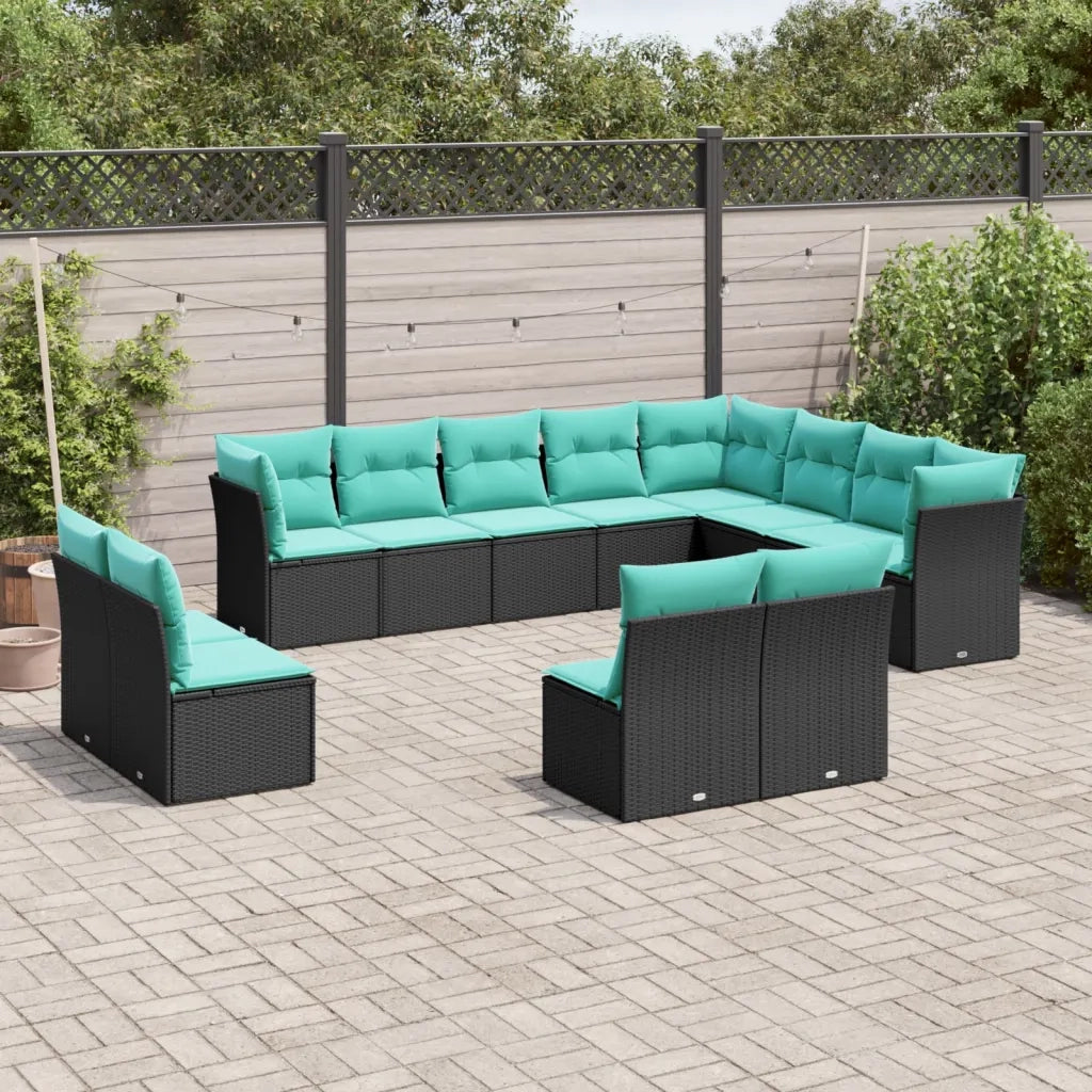 Set Divani da Giardino 12 pz con Cuscini Nero in Polyrattan 3218467