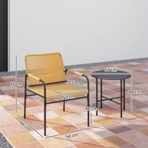 Set bistrot da esterno 3 pezzi in rattan PE e acciaio; giallo