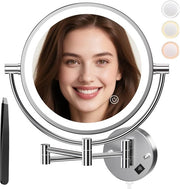 Specchio cosmetico con illuminazione LED, ingrandimento 1x/30x, specchio da trucco regolabile con pulsante tattile, 3 colori disponibili, specchio da barba per parete, adatto per bagno, spa e hotel.