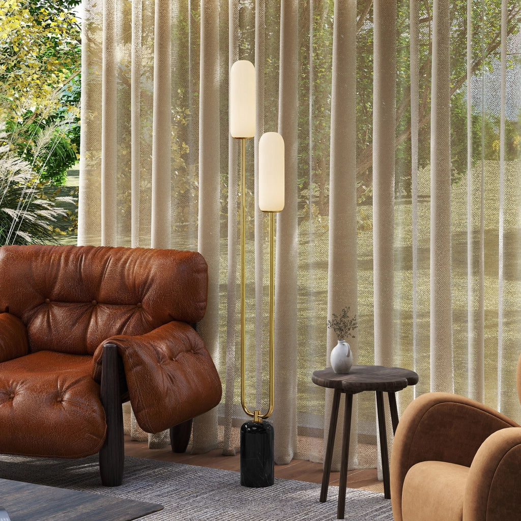 Lampada da Terra Soggiorno ¨C Xylo ¨C Base Marmo 2 Paralumi Vetro Bianco