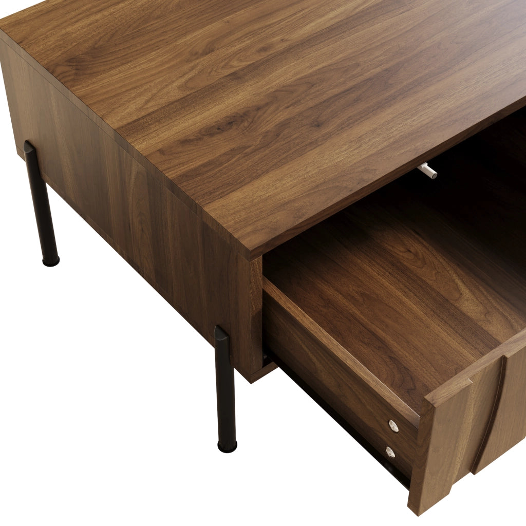 Tavolino da caffè con 2 cassetti e piano aperto per salotto, stile retrò, in MDF e truciolare, naturale, 105 × 55 × 41 cm